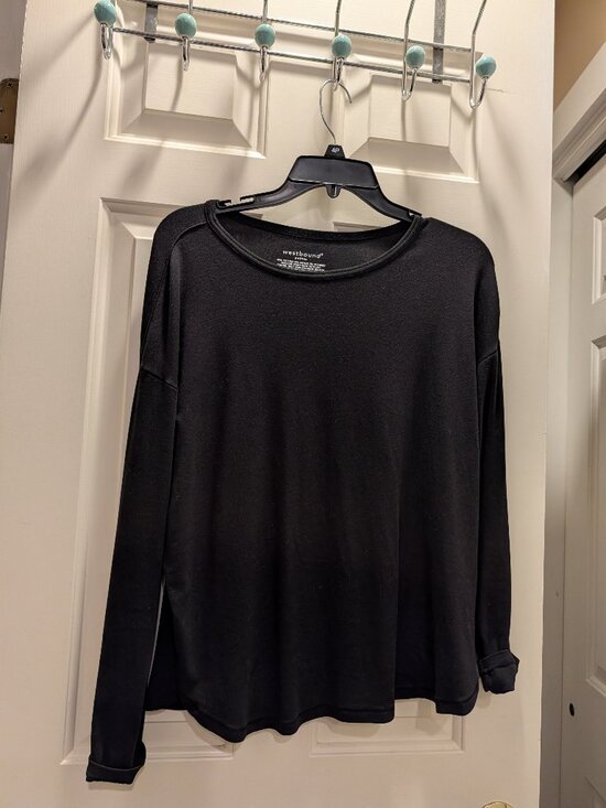 Westbound Tops - Westbound Black Long Sleeve Crew, Size PL